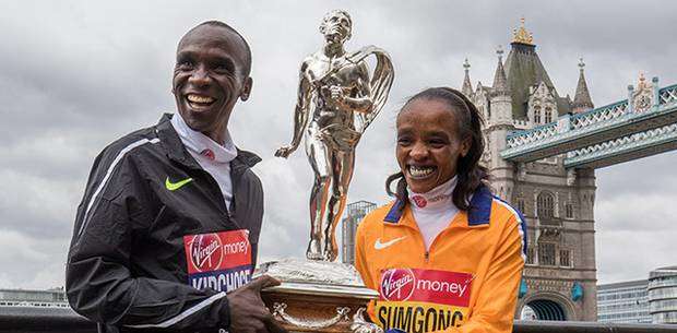 I vincitori della London Marathon Kipchoge e Sumgong (foto organizzazione)