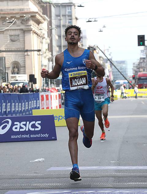 Iliass Aouani alla Milano Marathon (foto Colombo organizzazione)