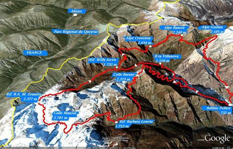 La cartina dei percorsi della Tre Rifugi Valpellice 2012