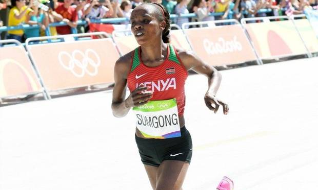La campionessa olimpica di maratona  Jemima Sumgong squalificata per doping (foto oasport)