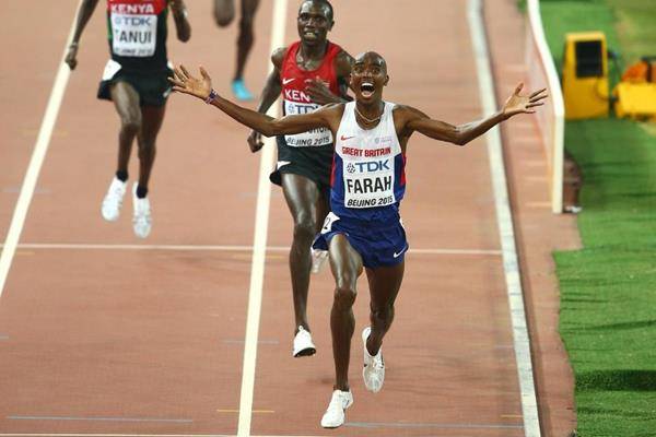 Mo Farah vincitore dei 10000 metri a Pechino (foto iaaf.org)